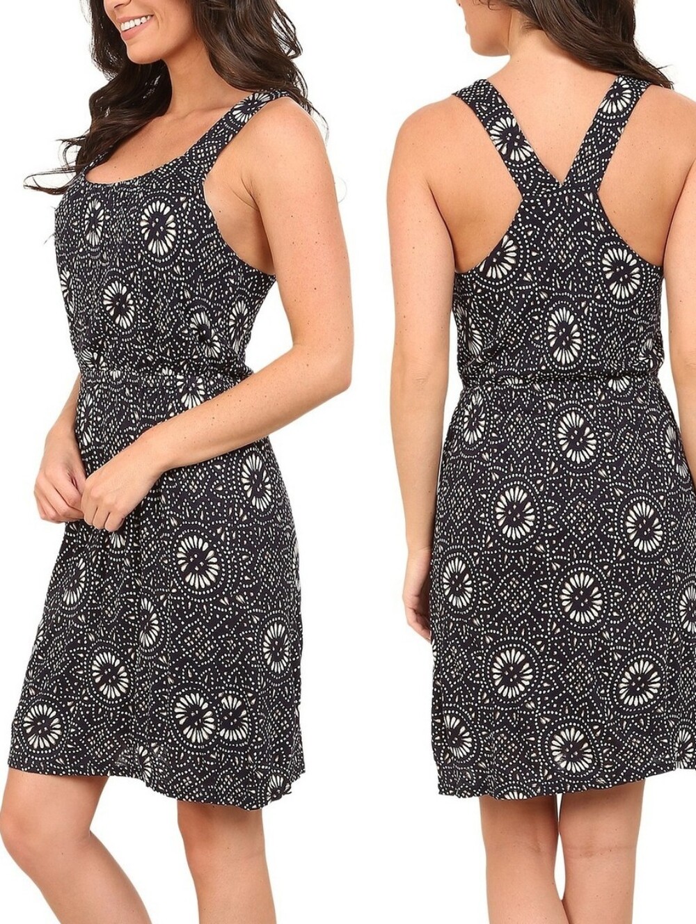 Lucky Brand Navy Batik Mosaic Sundress Medallion Scoop Neck Boho Knit XL